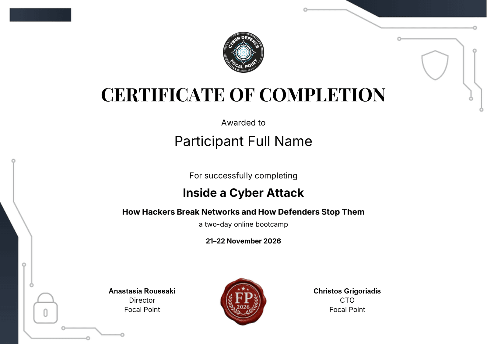 Certificate of Completion awarded for Inside a Cyber Attack